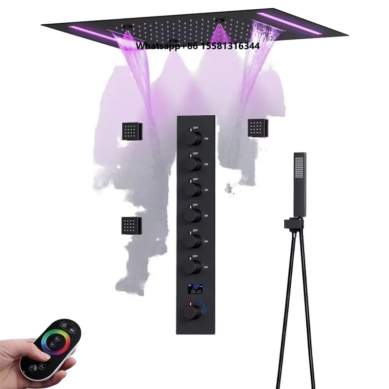 Hot Selling Weihao Smart Thermostatic Shower System Set Wall Mounted Rainfall Soft Brass Faucets Digital Display Ceramic Valve