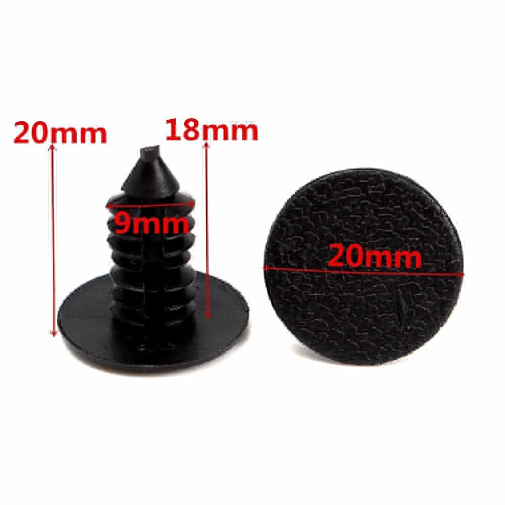 50Pcs Universal Car Fender Bumper Rivet Clip Fastener 9mm Black Plastic Door Fender Bumper Shield Retainer Push Rivets Clip