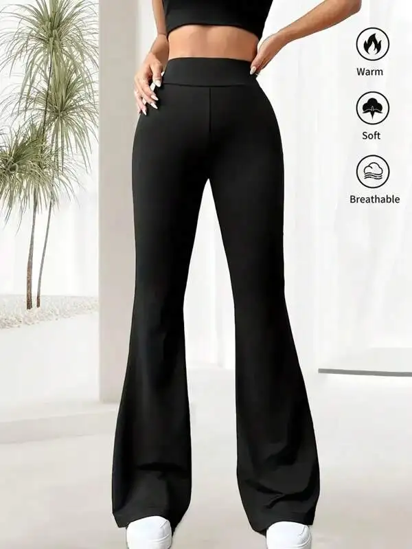 Women's spring and summer high waisted tight fitting flared pants, slim leg lon… - Image 3