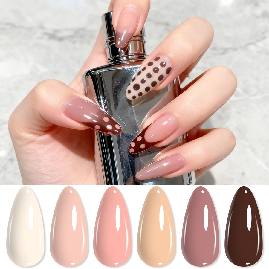 6Pcs Gel Nail Polish Set Milk Tea Popular Color UV LED Nail Gel for Nail Art Easy Apply & Soak Off DIY Home Manicure Salon Use image 5
