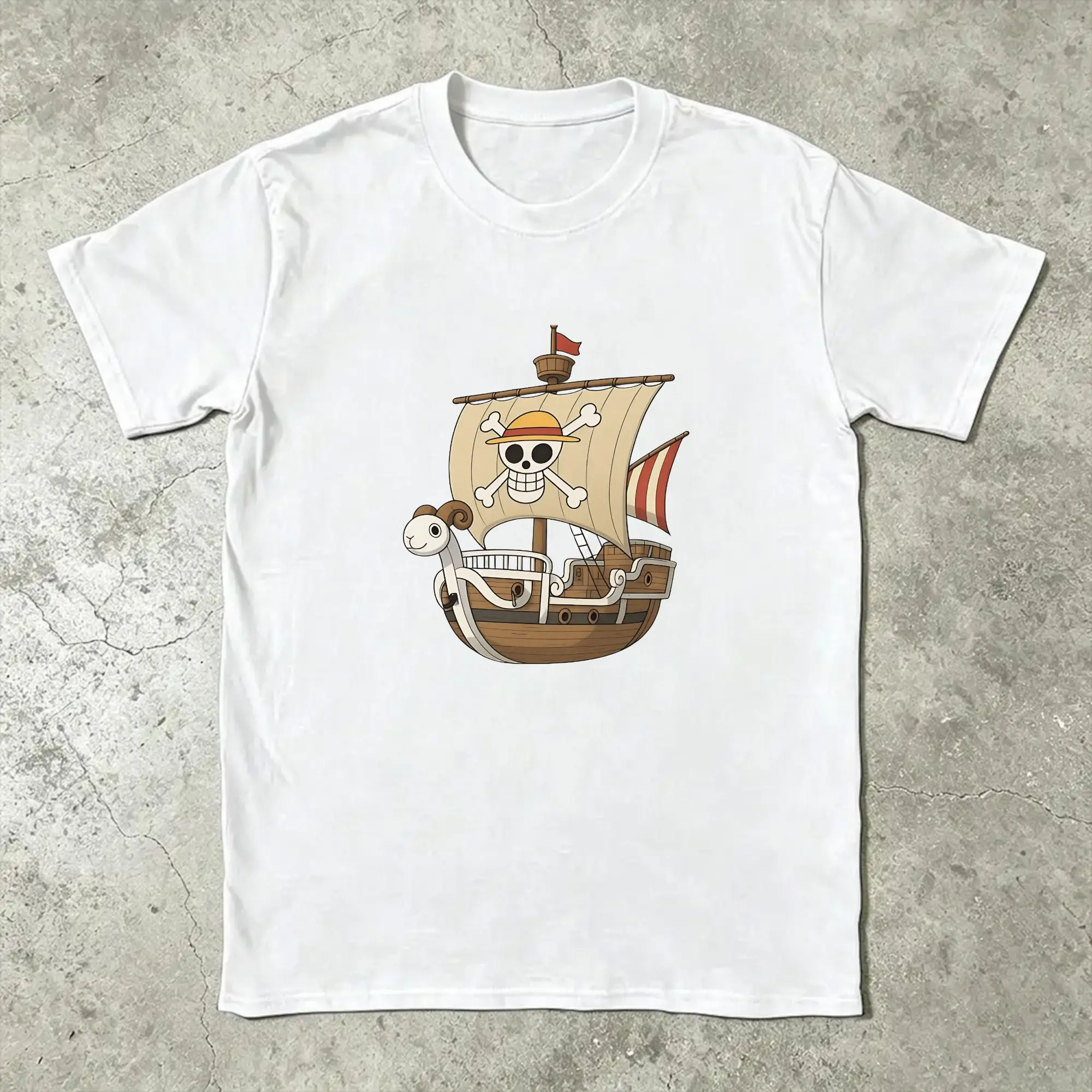 Ones Japanese Anime P-Pieces Luffy T-Shirt for Men ship Creative Pure Cotton Tee Shirt Crew Neck Short Sleeve  Summer Clothing