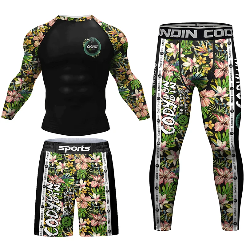 Kickboxing Rashguard Jiu Jitsu MMA T-shirt + Spodnie Zestawy Mężczyźni Grappling Jiu Jitsu Bjj Gi Boxing Sportsuits Gym Muay Thai MMA Shorts