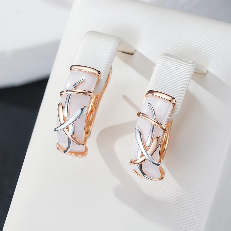 Wbmqda Silver Mix White Ceramics Dangle Earrings For Women 585 Rose Gold Color Luxury Jewelry Accessories