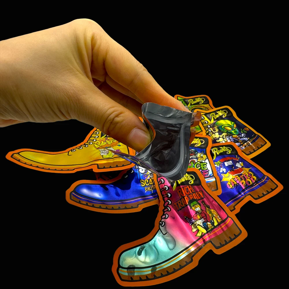 50 шт. закрывающаяся кофейная трава, порошок, сумка на молнии, устойчивая к запаху плоская сумка, форма обуви, маленькая алюминиевая фольга, майларовые сумки с застежкой-молнией