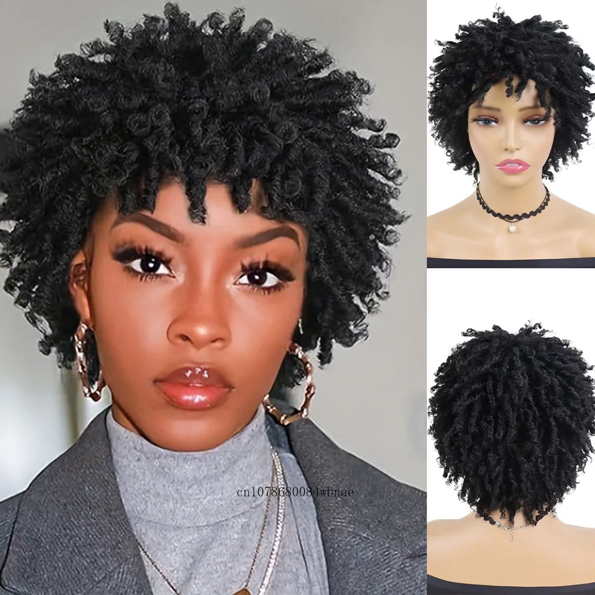 Afro Kinky Curly Wigs Synthetic Black Short Dirty Braids Locs Crochet Twist Hair Dreadlocks Wig for Women Daily Party Cosplay