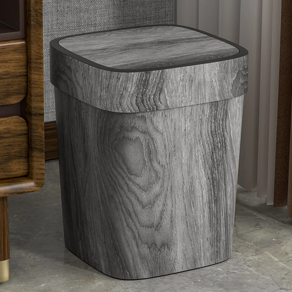 

Retro Imitation Wood Grain Swing Lid Trash Can Stylish Functional Home Garbage Bin Kitchen Bathroom Waste Bucket