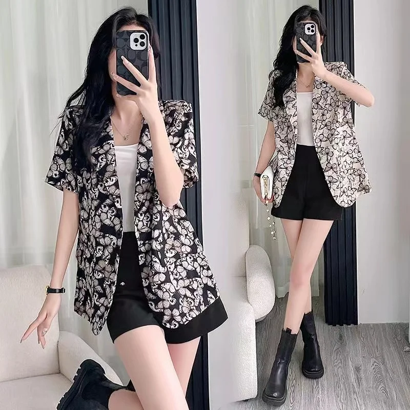 Large Size Hong Kong Style Fashion Small Suit Jacket Female 2024Summer New Short-Sleeved Outwear Temperament Sunscreen Suit Coat