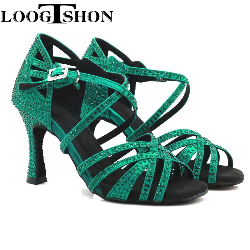 Loogtshon salsa dance shoes latin dance shoes for women, 9CM heel,  green, flexible dance shoes for women Dancing slippers