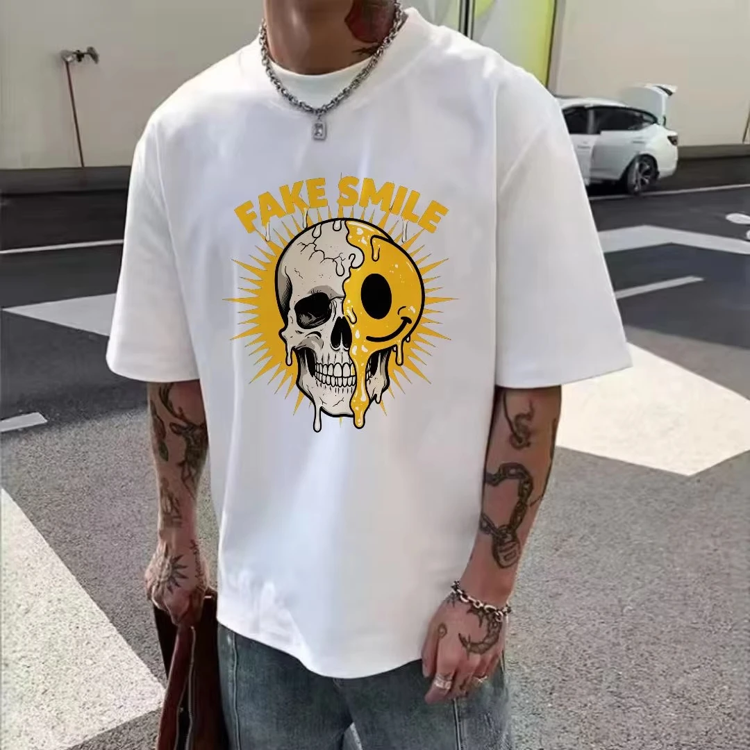 تي شيرت - كاجوال برقبة دائرية من القطن صيفي بأكمام قصيرة للرجال والنساء المراهقين والرجال مطبوع جديد للجنسين