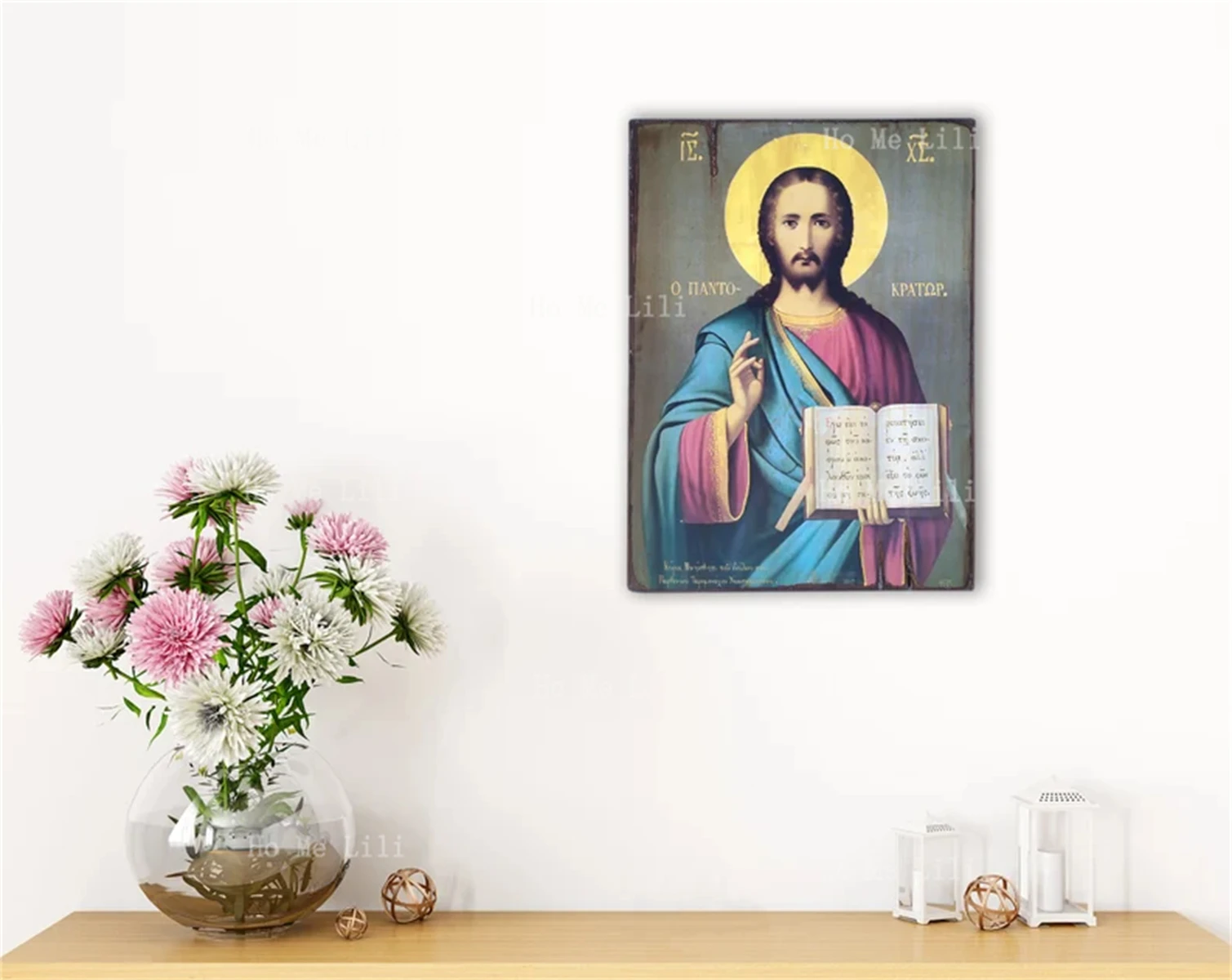 Christ Blessing Icon Pantokrator Byzantine Greek Orthodox Religious Wall Art Canvas Print Painting Home Decor