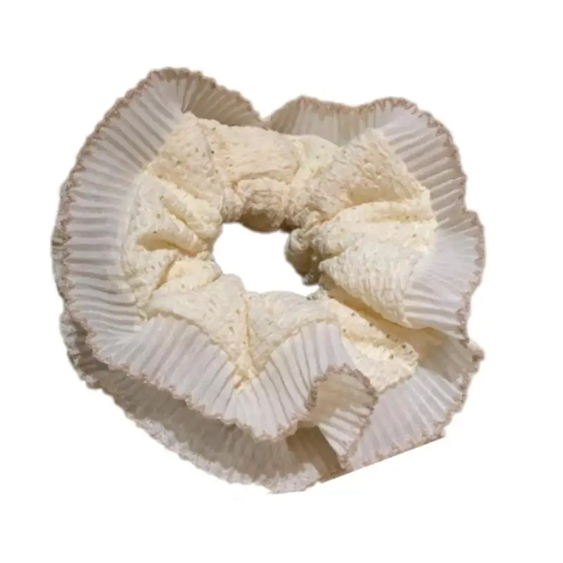 39BD Lace Trim Hair Tie Hair Scrunchies Elastic Scrunchy Double Layered Hairband for Women and Girl Popular Hair Ornament