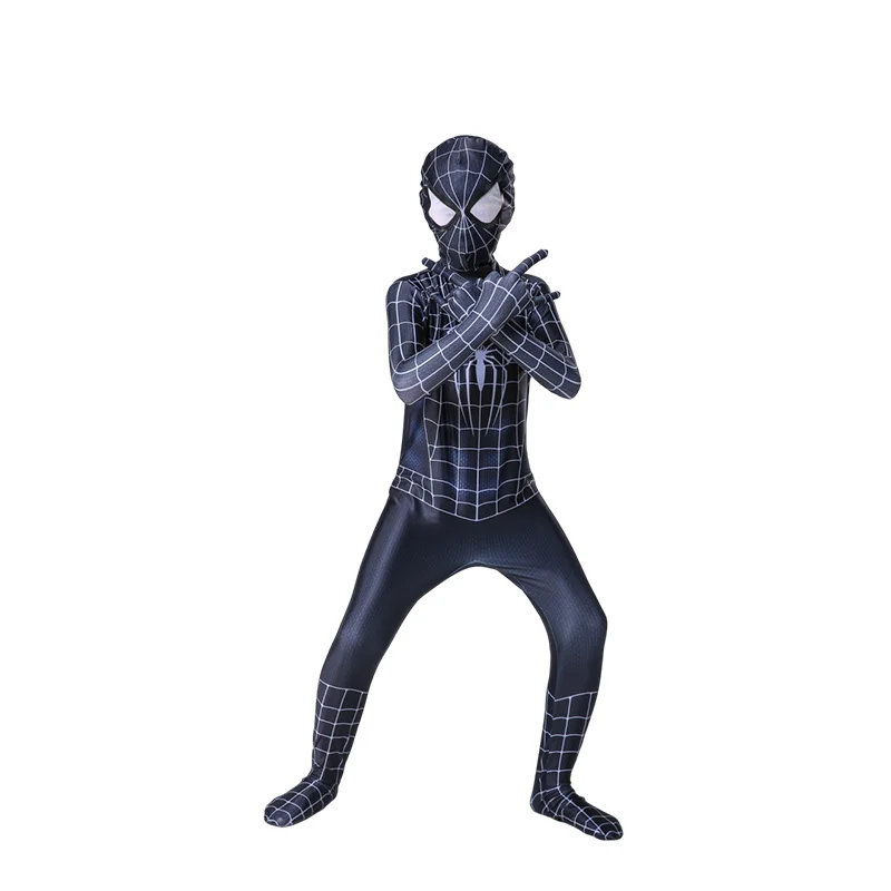 Superhero Spiderman Kids Costume Set  The Amazing Spiderman Black ClothesHalloween Cosplay Bodysuit for Boys and Girls