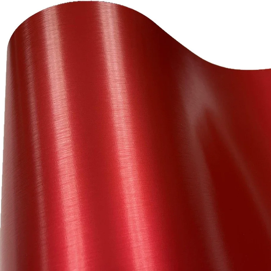 Premium Metal Chrome Red Brushed Metallic Vinyl Wrap Roll with Air Release Self Adhesive Car Decal Wrapping Film
