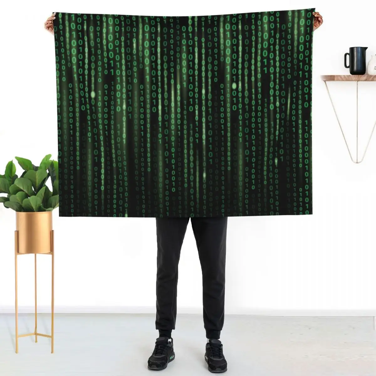 Binary code background matrix code Throw Blanket Wrinkle Resistant Lightweight Blanket