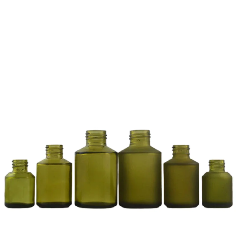 15ml 30ml 60ml Lotion Pump Bottle Glass Frosted Olive Green Cosmetic Packaging Sloping Shoulder Empty Fine Mist Spray Bottle