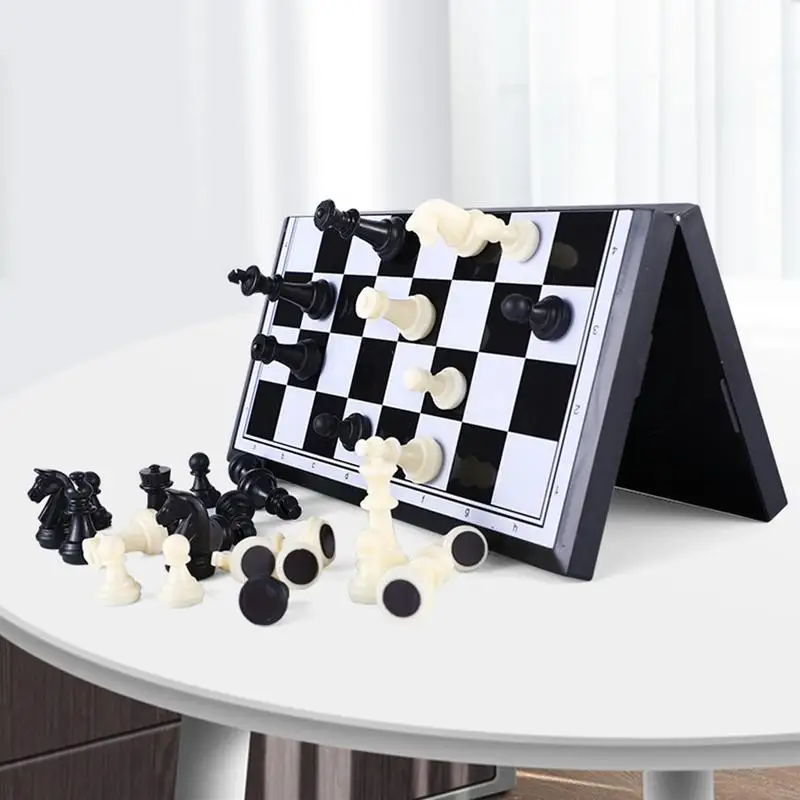 Travel Magnetic Chess Folding Handcrafted Portable Travel Chess Game Crafted Chesspiece Handmade Storage Slots Travel Toy Set