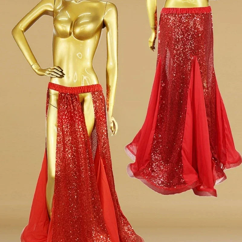 New Sequin Pearl Skirt Women's Sexy Belly Dance Bottom Long Skirt Stage Nightclub DJ Dance Performance Skirt