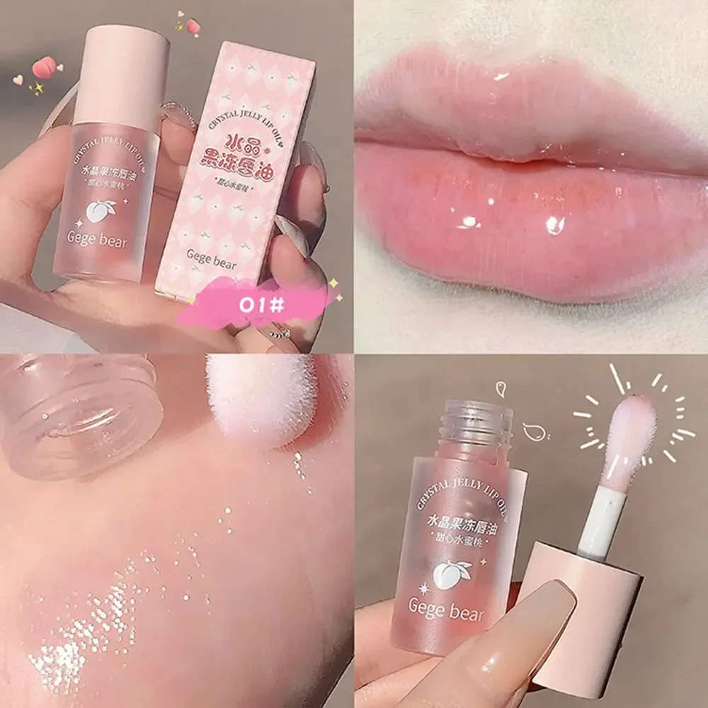 Crystal Jelly Lip Oil Hydrating Plumping Lip Coat สําหรับลิปสติก Lipgloss Tinted Clear Lip Plumper Serum Lip Care ผลไม้ Lip Balm
