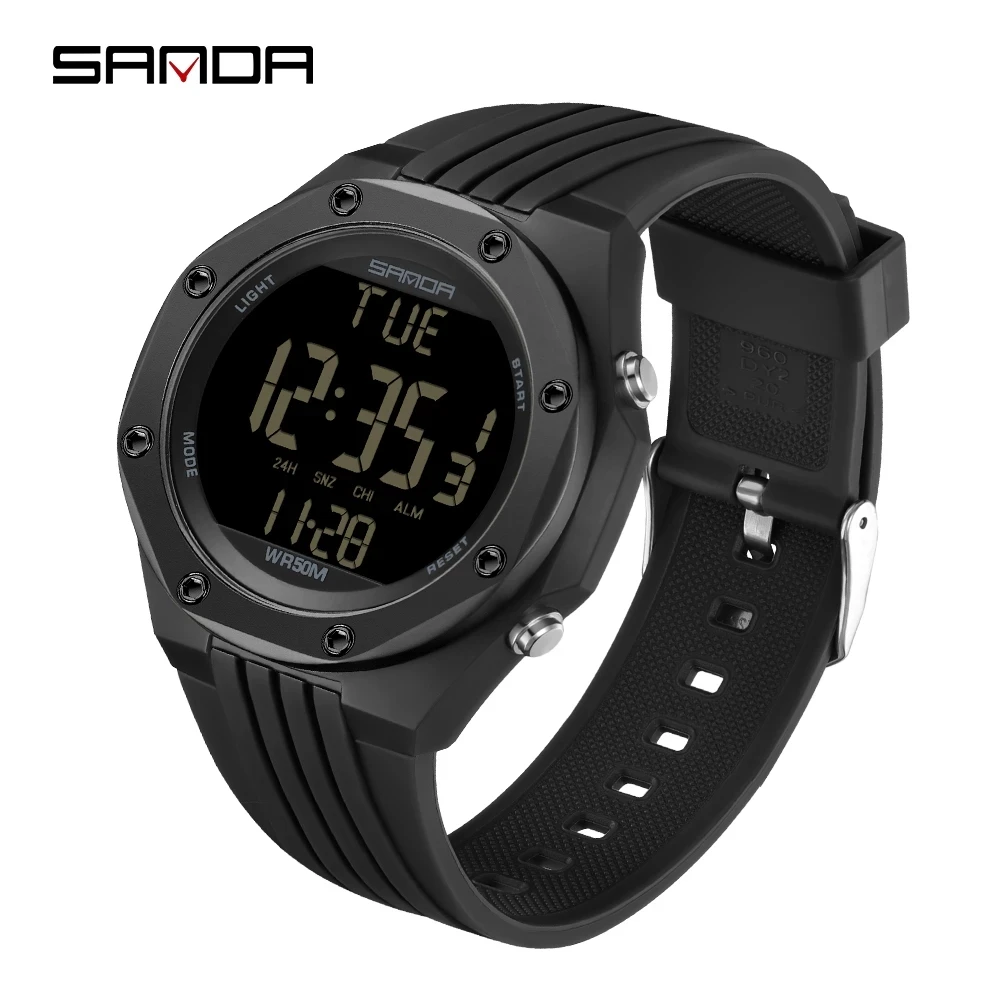 SANDA-reloj deportivo Digital para hombre, cronógrafo Digital LED, electrónico, resistente al agua hasta 50M, novedad, 6093