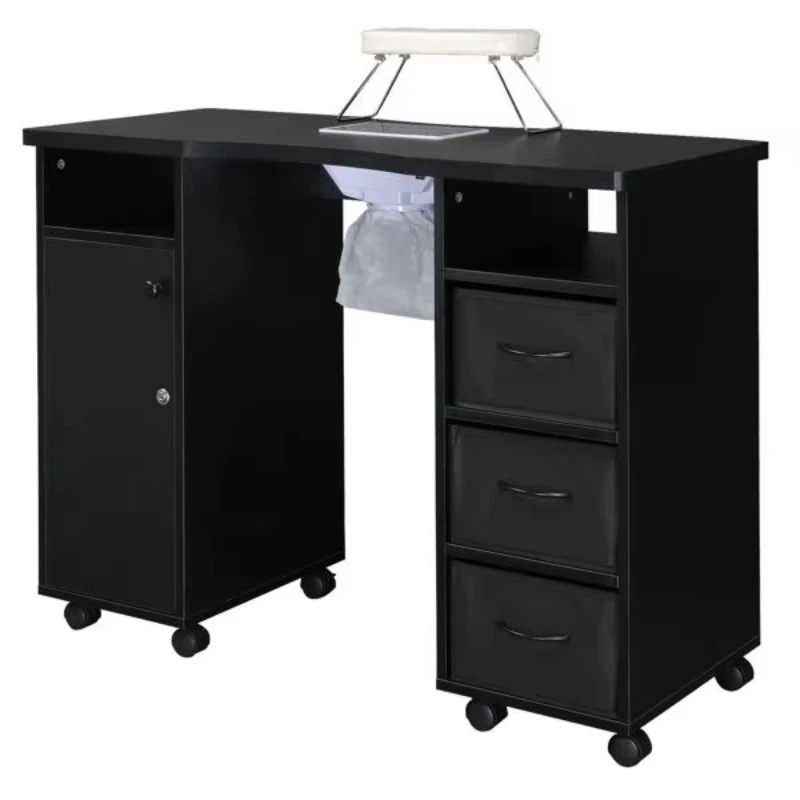 Modern black MDF manicure table with 3 drawers