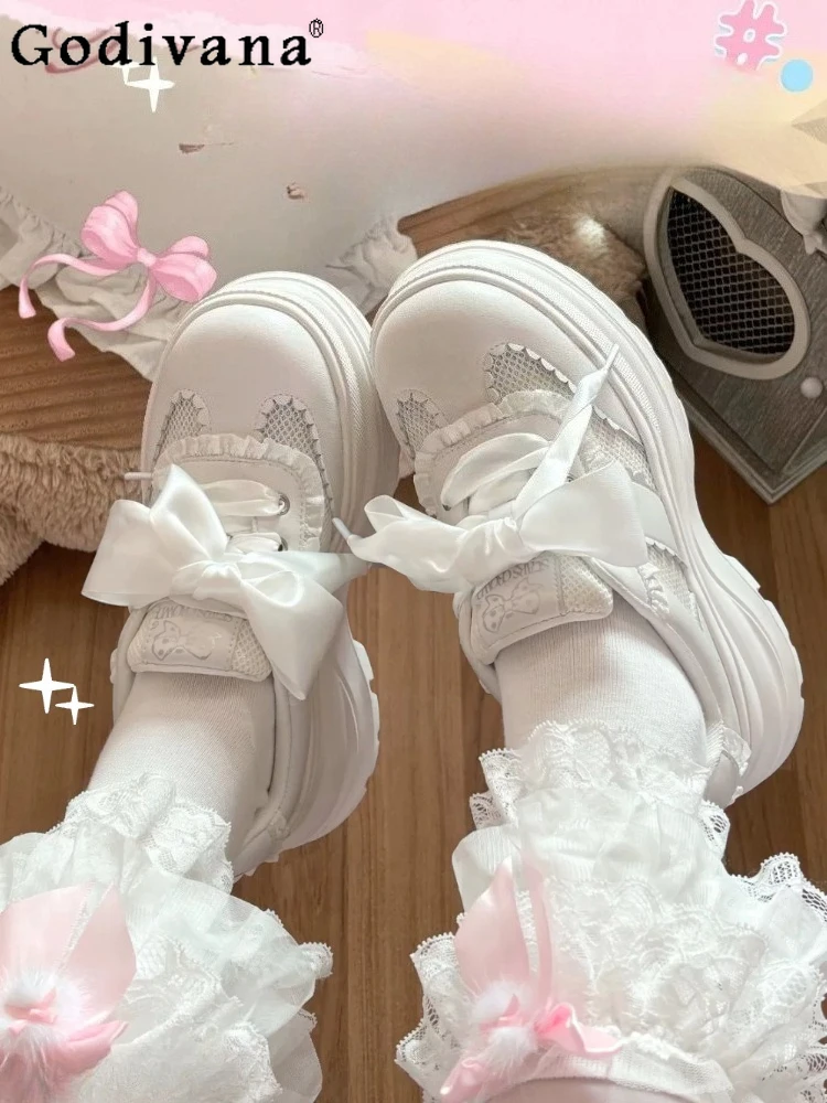 

Mass Production Japanese Original Lolita Platform Muffin Shoes Sweet Cute Lace Bow Height Increasing Versatile Casual Shoes