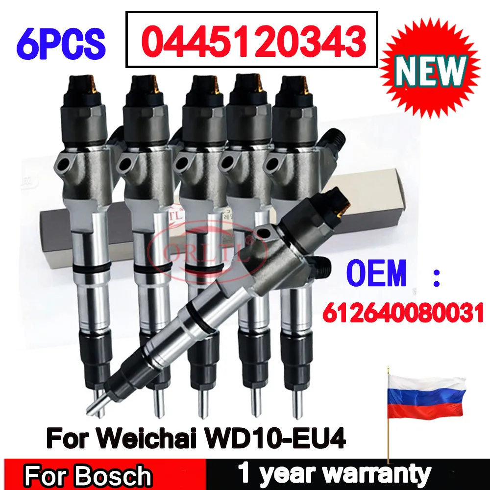 

6 шт. 0445120343 612640080031 Новая дизельная топливная форсунка Common Rail 0 445 120 343 Сопло 0445 120 343 для WEICHAI WD10-EU4