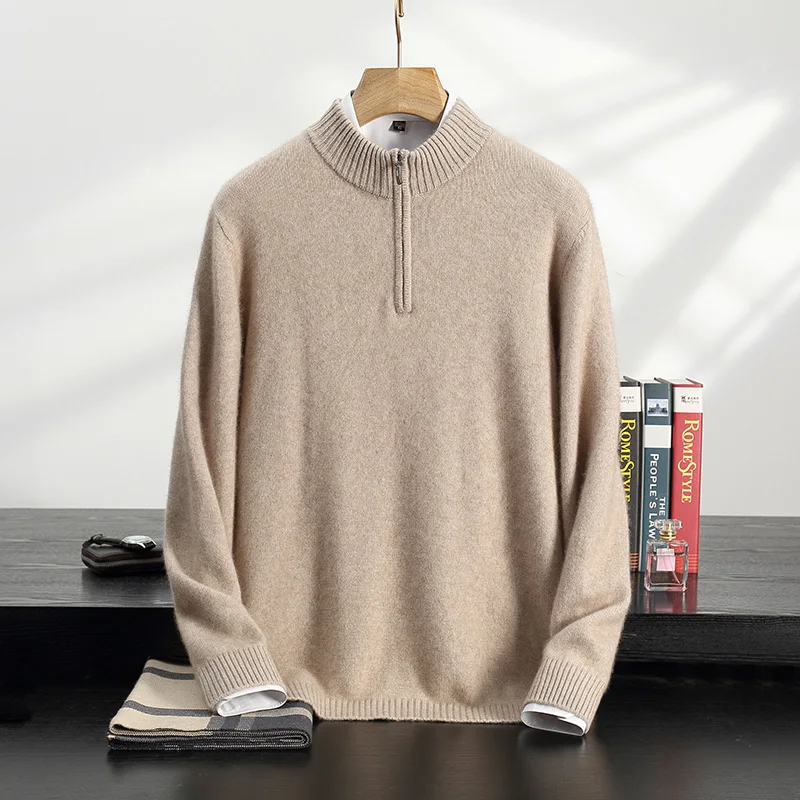 Choice Men's Cashmere Half Zipper Pullovers O-Neck Knitting Sweater Autumn Winter Smart Casual 100% Cashmere Knitwear Jumper Top