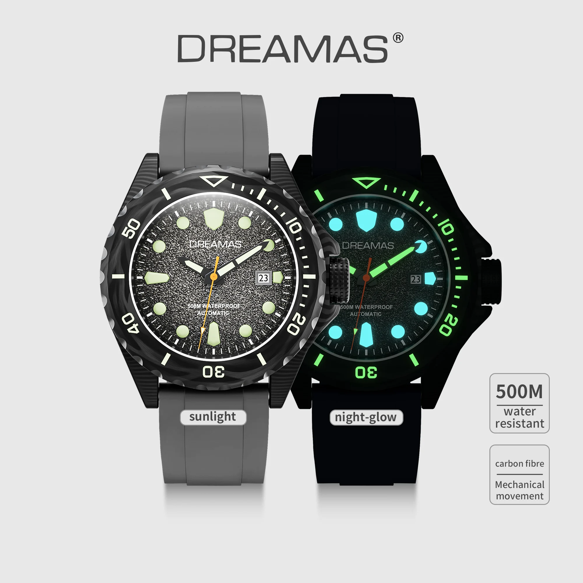 

DREAMAS мужские автоматические механические часы для дайвинга из углеродного волокна швейцарские светящиеся 500 м водонепроницаемые градиентные холодные серые D0390G3