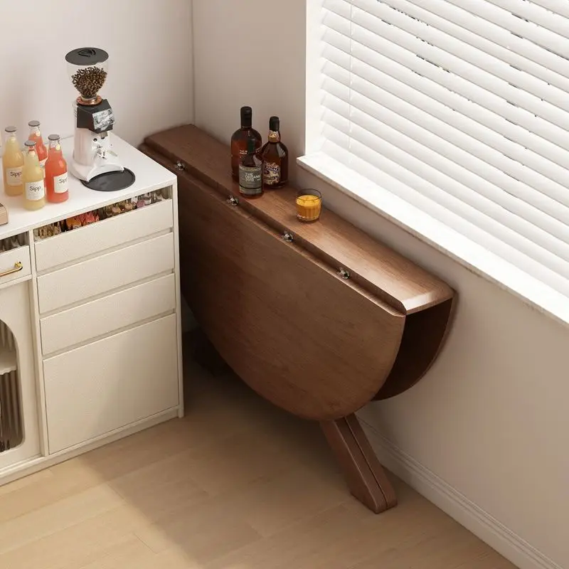 

Solid wood folding round table small apartment dining table household foldable stall portable round