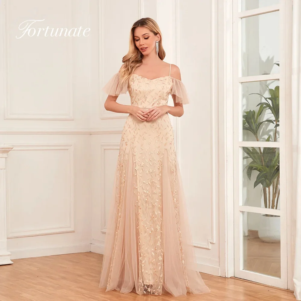 Customized Fortunate Embroidery Lace Evening Dresses Spaghetti Strap Sweetheart Off Shoulder Ruffles A-Line Prom Gowns 2025