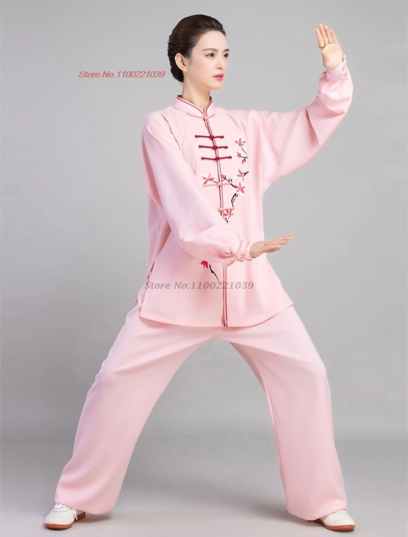 2024 traditional chinese tai chi wushu uniform kungfu exercise training practice national flower print breathable martial arts