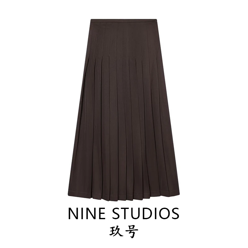 Długa spódnica w kształcie litery A, szerokie plisy, jednolity kolor, spódnica midi damska, codzienna, z włókna poliestrowego, z średnim stanem, europejski styl.