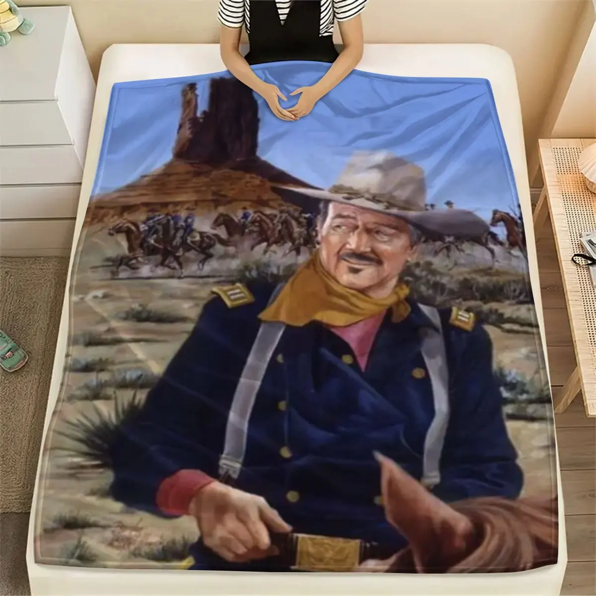 Western Cowboy Scene Flannel Blanket - Soft, Warm, and Comfortable All-Season Throw for Couch, Home Leisure, Office Bed, Camping