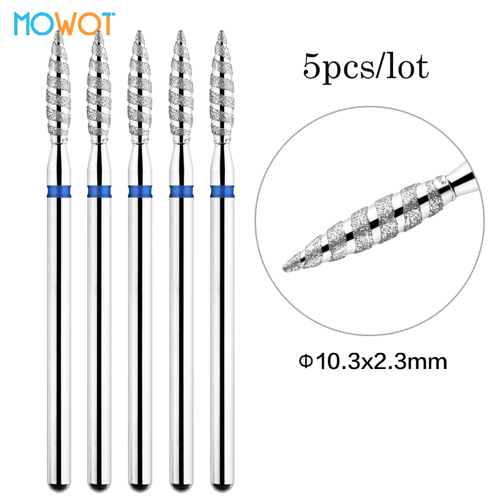 MOWOT 5 pièces/lot diamant forets à ongles 3/32 ''flame russe électrique lime à ongles Bits manucure rotatif cuticule propre accessoire d'ongle
