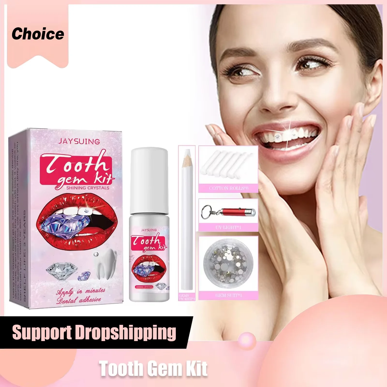 Jaysuing Kit de gemas para dientes, diamante de belleza para dientes, fácil de quitar, hermosa decoración de dientes blancos, juego de dientes DIY resistente y confiable