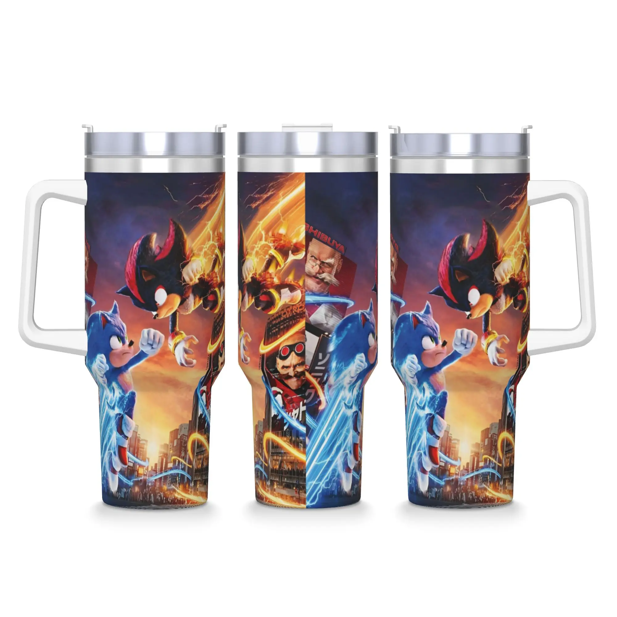 40OZ Stainless Steel Tumbler Shadow The Hedgehogs Thermal Cups Cartoon Keep Heat Hot Drinks Car Mugs Driving Water Bottle