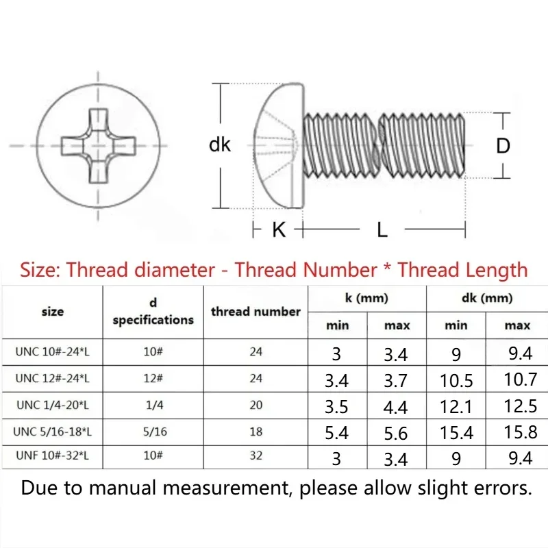 UNC/BSW 5/16-18 10#-32 12#-24 00#-90 1/4-20 304 Stianless Steel Cross Round Head Machine Screw Bolt
