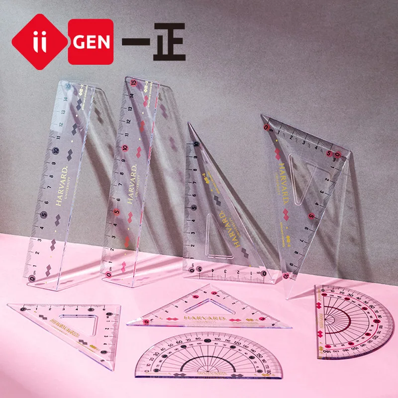 

15cm Harvard Themed Set of 4 Ruler - Transparent Triangle Ruler, Student Stationery, Educational Toy, Kids Gift