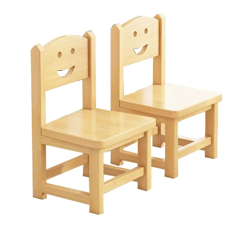 

Solid Wood Bench Small Chair with Cute Backrest for Kids Kindergarten Chair Simple Changing Shoes StooL Log Low Stool