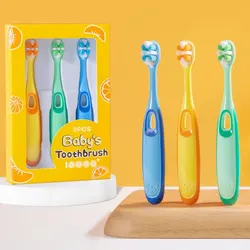 Jianpai Soft Bristled Toothbrush for Children Age 3 To12 Orange Gift Box Baby Oral Care High Quality Bright Colors 3 in a Box