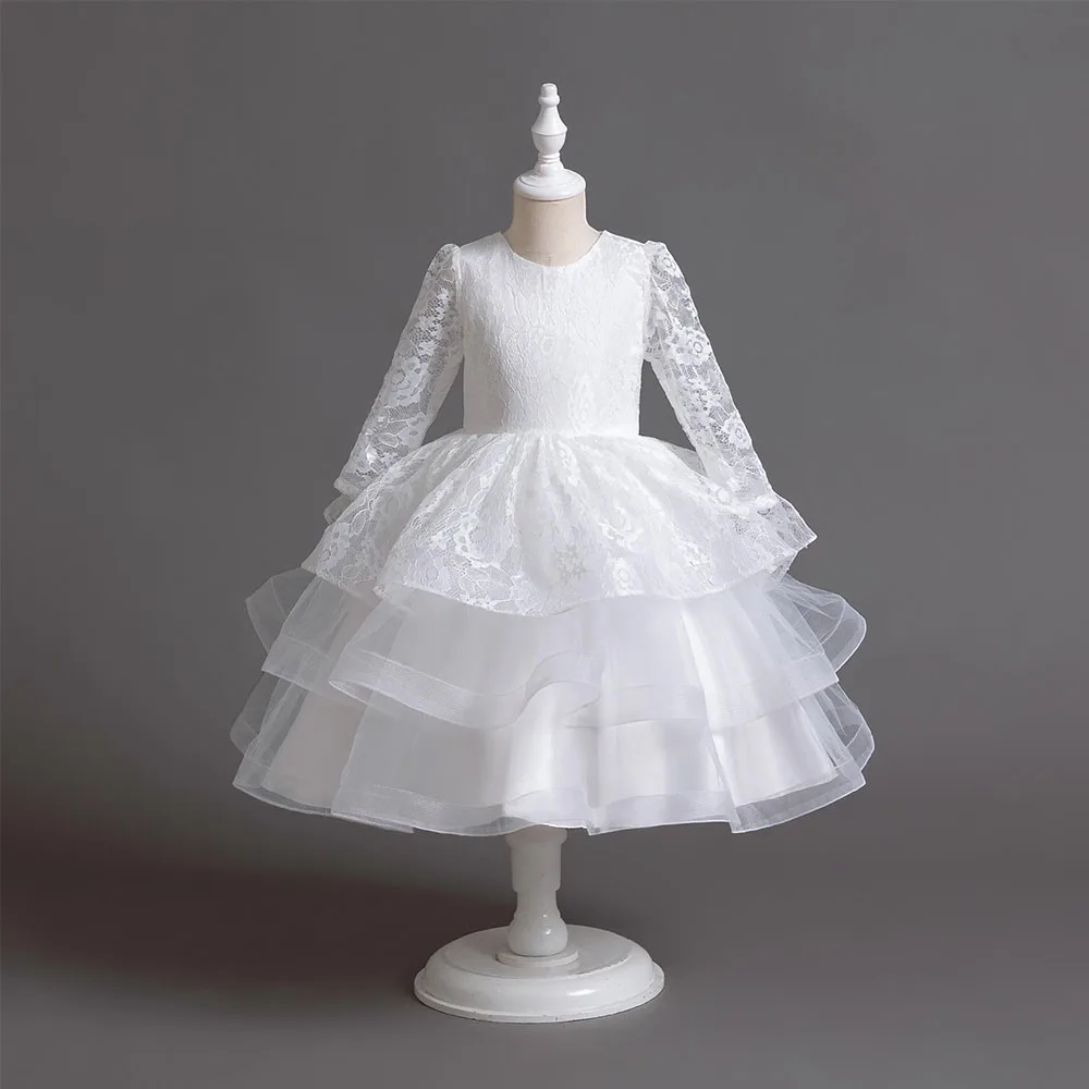HETISO Girls Princess Lace Dresses Baby Kids Flower Layered Wedding Birthday Party Ball Gown Children's Clothes for 4-10 Years