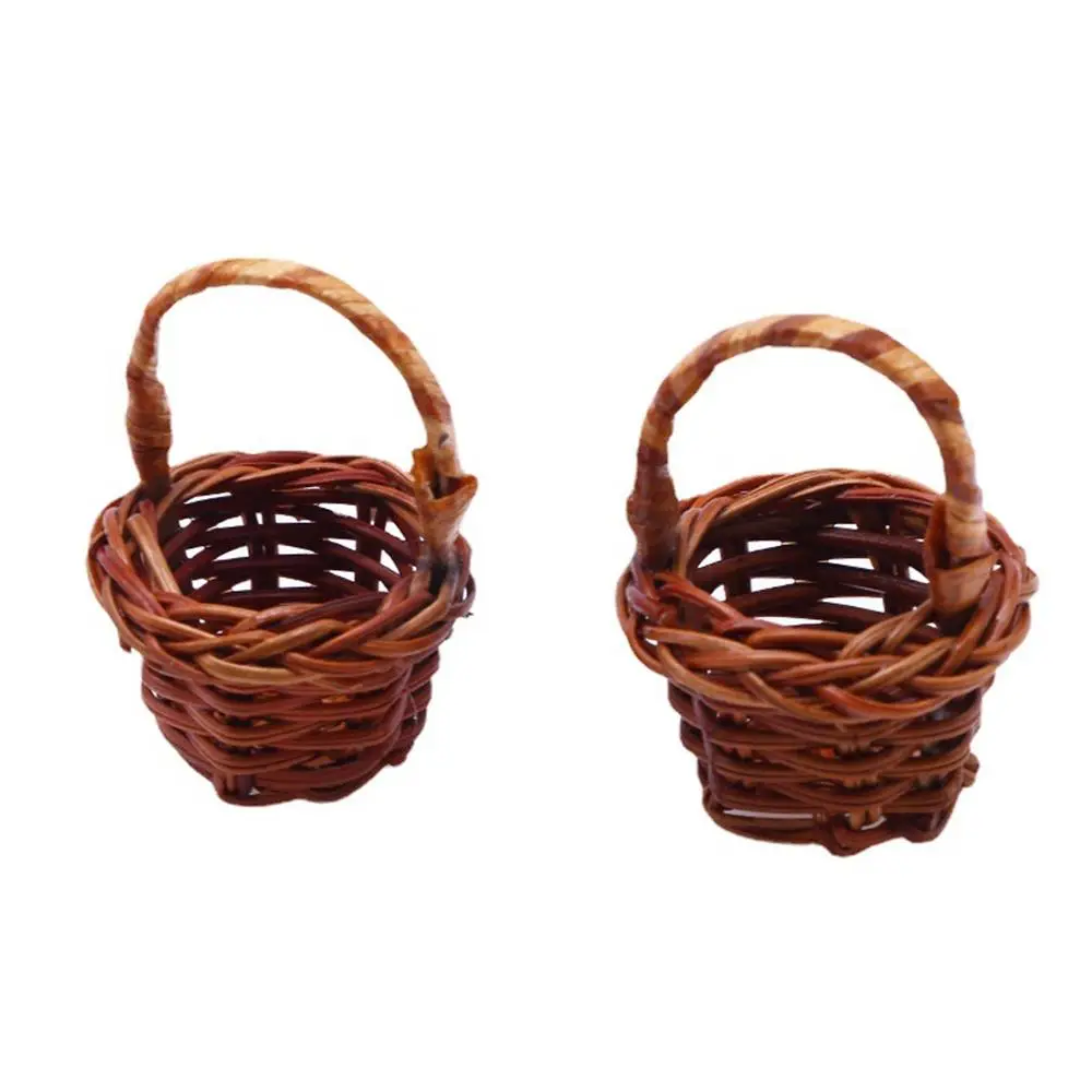 1~10PCS Dollhouse Miniature Rattan Woven Hand Willow Tiny Wicker Basket Easter Party Wedding Flower Picnic Mini Fairy Garden