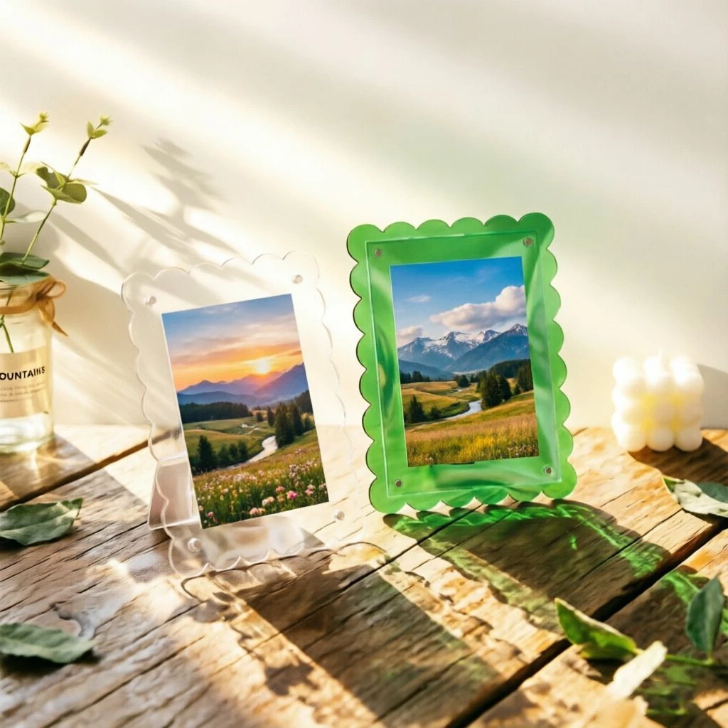 Colorful Wavy Edge Magnetic Acrylic Photo Frame, Ins Style Minimalist Modern Tabletop Decoration Desk Display Multi Color Home