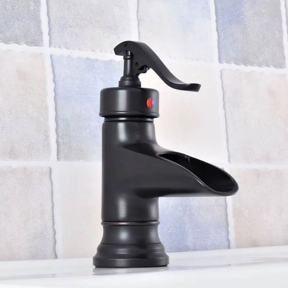 

Single Lever waterfall Bathroom Basin Faucet Black Oil Rubbed Bronze Hot and Cold bathroom Sink Mixer Taps Lsf623