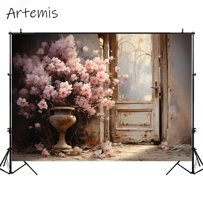 Valentine's Day Backdrop Painting Delicate Flowers Romantic Emotivity Children's Birthday Portrait Background Photo Studio