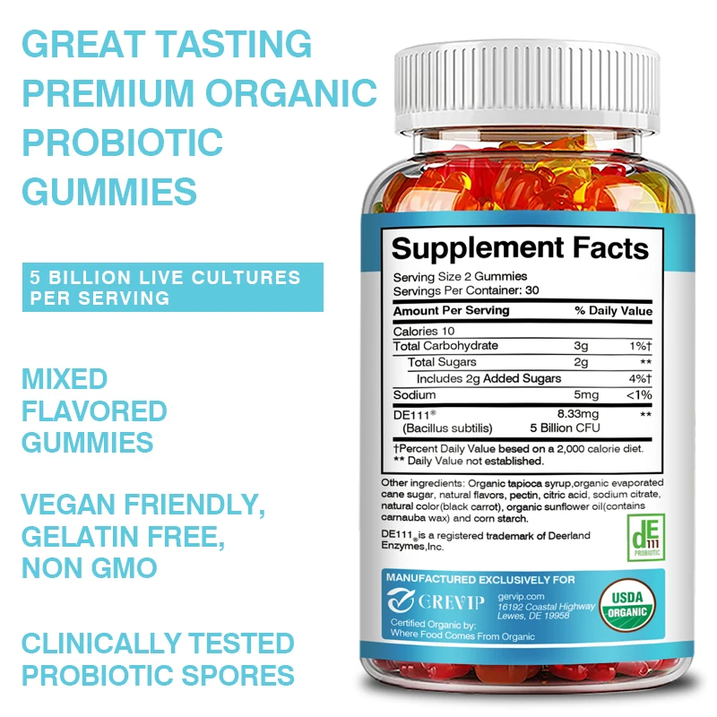 Organic Probiotic Gummies - Natural Digestion, Constipation & Bowel Relief, Bowel Health