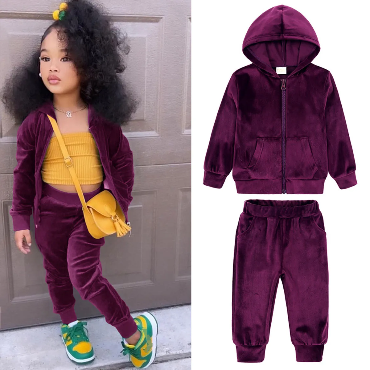 Little/Big Girls Long Sleeves Autumn/Winter Velet Clothing Sets Children Unisex 2pc Bottoming Shirt