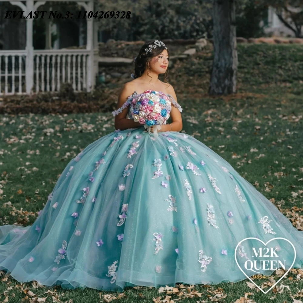 

EVLAST Customized Sage Green Quinceanera Dress Ball Gown Butterfly Applique Beaded Corset Sweet 16 Vestidos De 15 Anos E3Q15