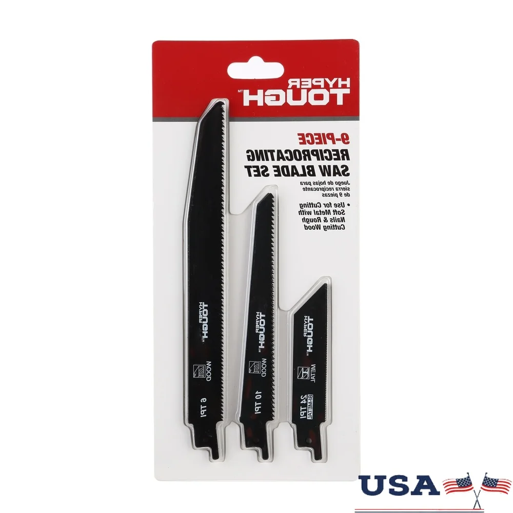 

9 Piece Reciprocating Saw Blade Set High Strength Chrome Vanadium Steel Wood Metal PVC Quick Release Cutting