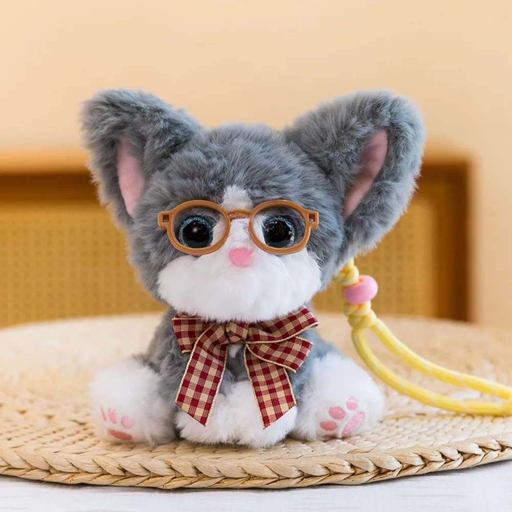 Soft Fabric Cat Keychain Cute Cat Shape Hanging Loop Stuffed Cat Embroidered Details Decorative Outfit Bag Decoration